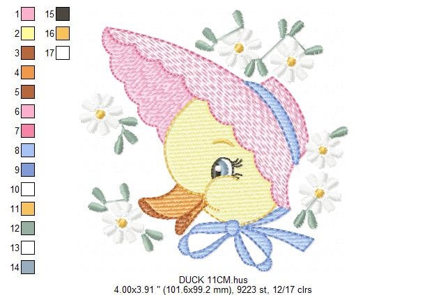Duck embroidery design - Baby girl embroidery designs machine embroidery pattern - animal embroidery file - duck flowers instant download