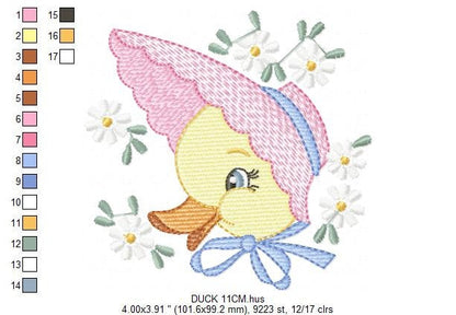 Duck embroidery design - Baby girl embroidery designs machine embroidery pattern - animal embroidery file - duck flowers instant download