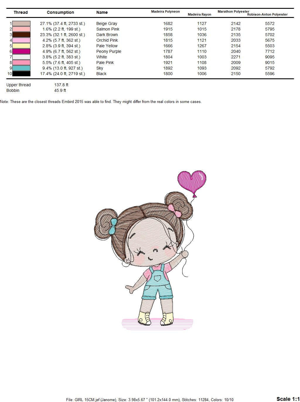 Baby girl embroidery designs - Toddler embroidery design machine embroidery pattern - girl with heart balloon embroidery file - jef download