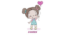 Cargar imagen en el visor de la galería, Baby girl embroidery designs - Toddler embroidery design machine embroidery pattern - girl with heart balloon embroidery file - jef download
