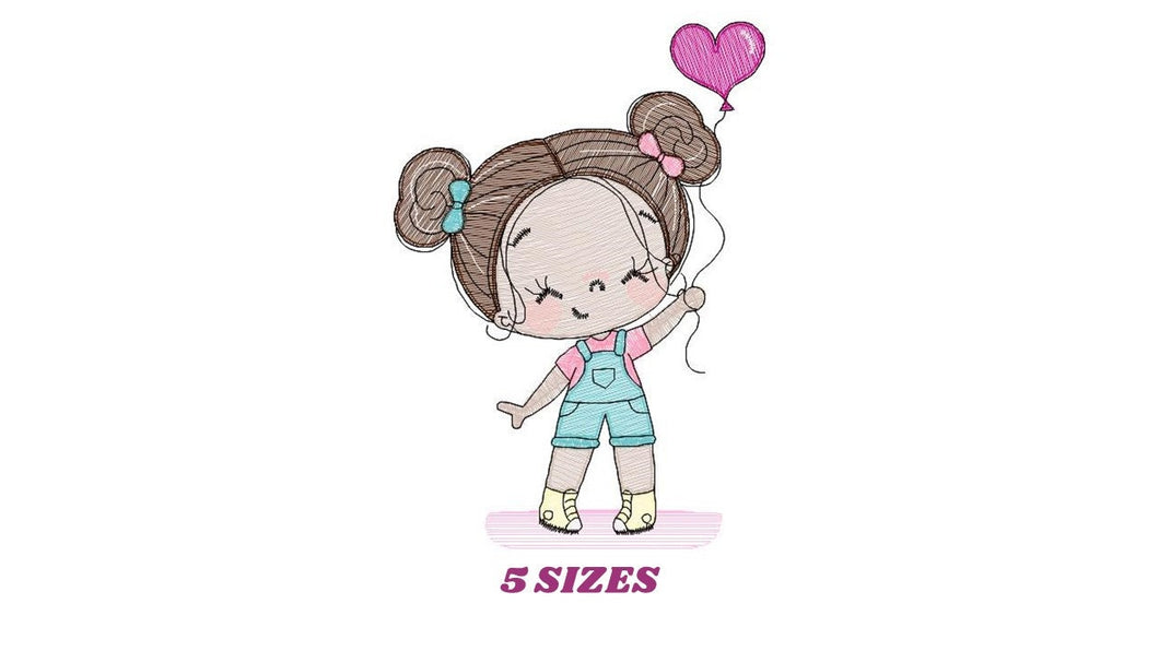 Baby girl embroidery designs - Toddler embroidery design machine embroidery pattern - girl with heart balloon embroidery file - jef download