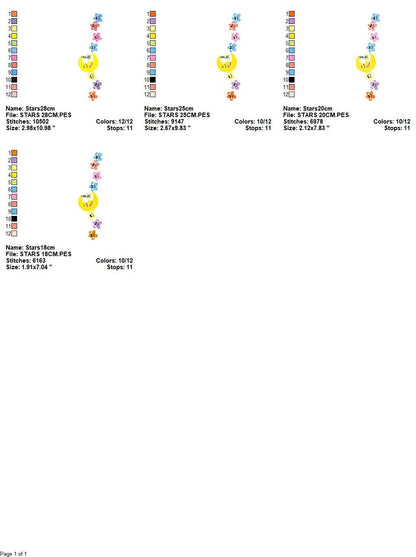 Moon with stars in a line embroidery design - half moon embroidery design machine embroidery pattern - Stars embroidery - sky embroidery