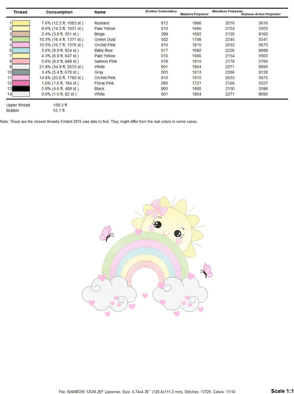 Rainbow embroidery design - Sun and cloud embroidery design machine embroidery pattern - Baby girl embroidery file - digital download kid Marcia Embroidery
