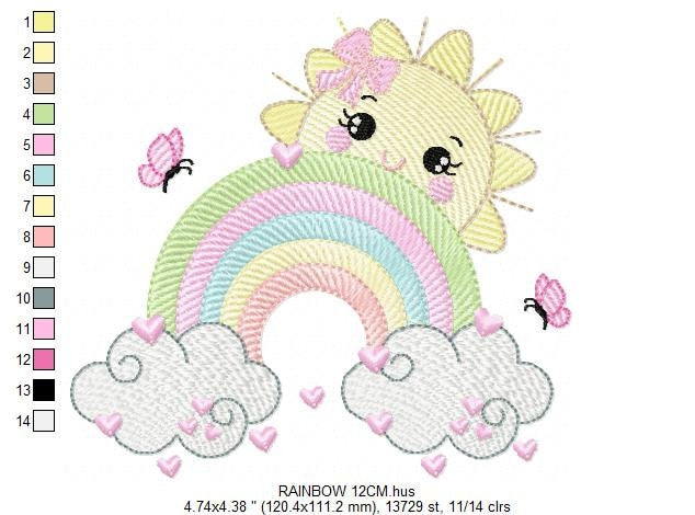Rainbow embroidery design - Sun and cloud embroidery design machine embroidery pattern - Baby girl embroidery file - digital download kid Marcia Embroidery