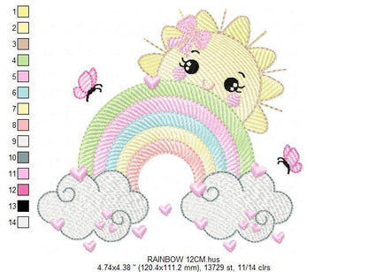 Rainbow embroidery design - Sun and cloud embroidery design machine embroidery pattern - Baby girl embroidery file - digital download kid Marcia Embroidery