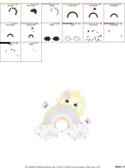 Rainbow embroidery design - Sun and cloud embroidery design machine embroidery pattern - Baby girl embroidery file - digital download kid Marcia Embroidery