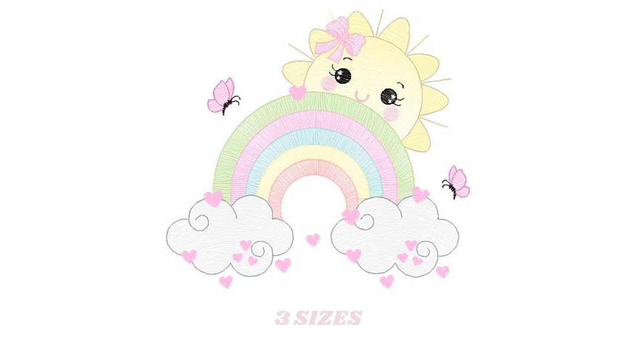 Rainbow embroidery design - Sun and cloud embroidery design machine embroidery pattern - Baby girl embroidery file - digital download kid Marcia Embroidery