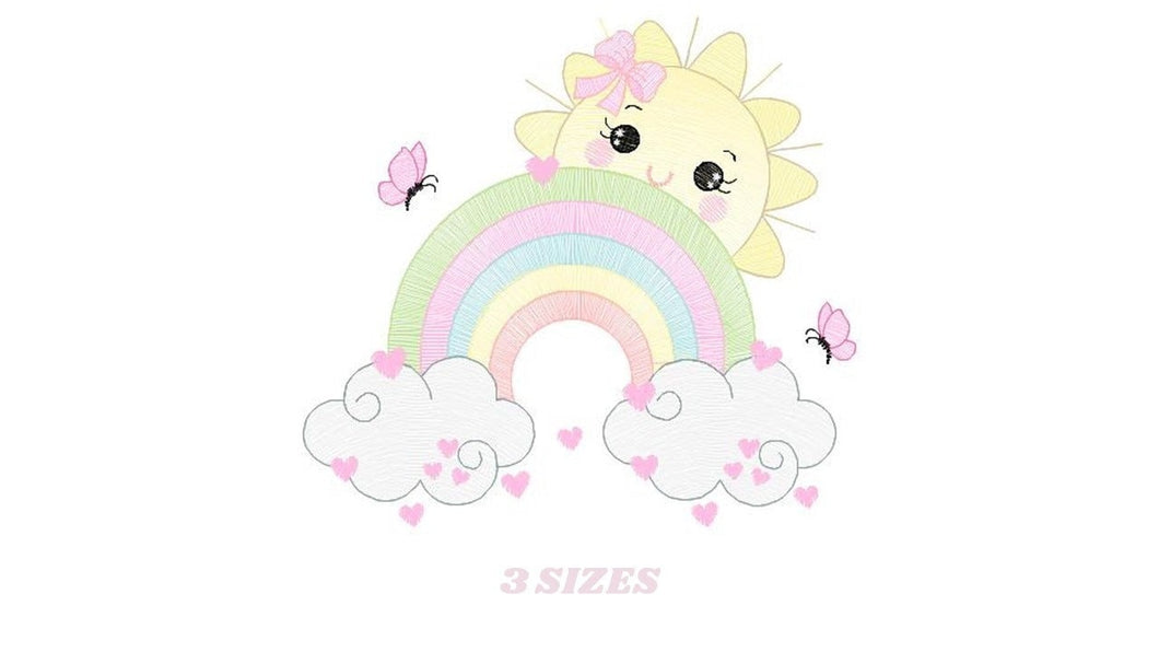 Rainbow embroidery design - Sun and cloud embroidery design machine embroidery pattern - Baby girl embroidery file - digital download kid