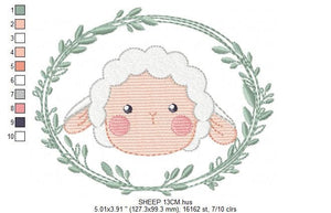 Frame with Sheep embroidery design - Lamb embroidery designs machine embroidery pattern - baby girl embroidery file - Laurel frame download