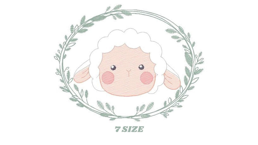 Frame with Sheep embroidery design - Lamb embroidery designs machine embroidery pattern - baby girl embroidery file - Laurel frame download