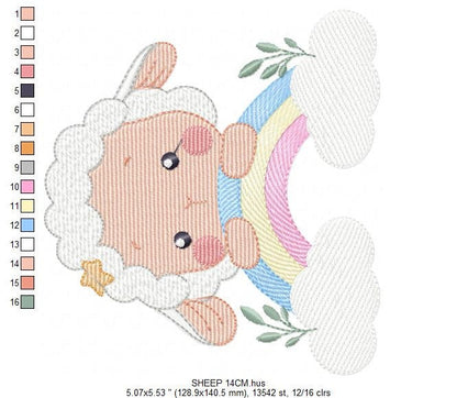 Sheep with rainbow embroidery design - Rainbow embroidery designs machine embroidery pattern - baby girl embroidery file newborn embroidery