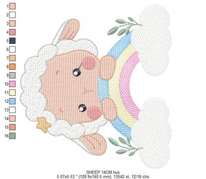 Sheep with rainbow embroidery design - Rainbow embroidery designs machine embroidery pattern - baby girl embroidery file newborn embroidery