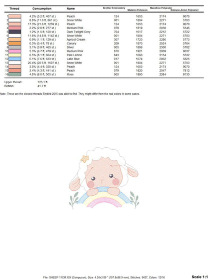 Sheep with rainbow embroidery design - Rainbow embroidery designs machine embroidery pattern - baby girl embroidery file newborn embroidery