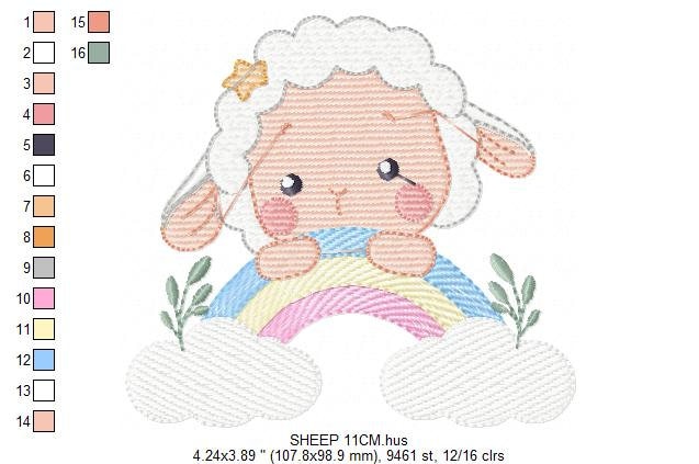 Sheep with rainbow embroidery design - Rainbow embroidery designs machine embroidery pattern - baby girl embroidery file newborn embroidery