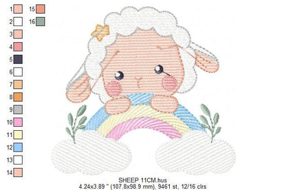 Sheep with rainbow embroidery design - Rainbow embroidery designs machine embroidery pattern - baby girl embroidery file newborn embroidery