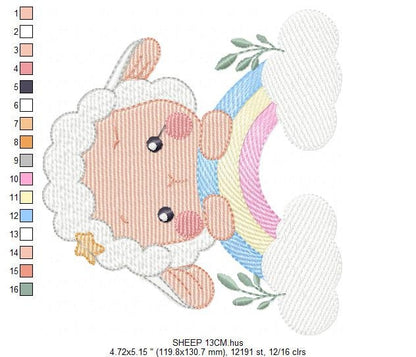 Sheep with rainbow embroidery design - Rainbow embroidery designs machine embroidery pattern - baby girl embroidery file newborn embroidery