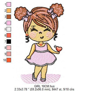 Baby girl embroidery designs - Toddler embroidery design machine embroidery pattern - girl with curly hair embroidery file - kid embroidery