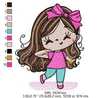 Cargar imagen en el visor de la galería, Girl embroidery designs - Baby girl with lace embroidery design machine embroidery pattern - Toddler embroidery file - Girl with long hair
