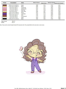 Girl with glasses embroidery designs - Teenager embroidery design machine embroidery pattern - Girl with wavy hair embroidery file download