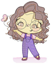 Cargar imagen en el visor de la galería, Girl with glasses embroidery designs - Teenager embroidery design machine embroidery pattern - Girl with wavy hair embroidery file download
