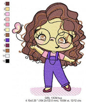 Laden Sie das Bild in den Galerie-Viewer, Girl with glasses embroidery designs - Teenager embroidery design machine embroidery pattern - Girl with wavy hair embroidery file download
