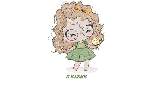 Curly hair girl with glasses embroidery designs - Children embroidery design machine embroidery pattern - Princess Girl embroidery file hus