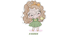 Load image into Gallery viewer, Curly hair girl with glasses embroidery designs - Children embroidery design machine embroidery pattern - Princess Girl embroidery file hus
