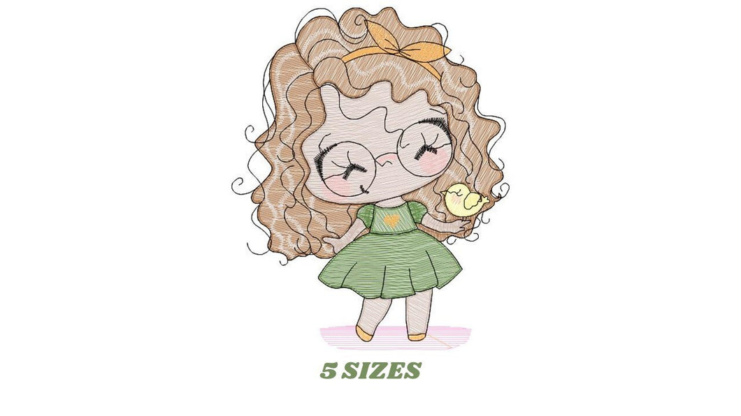 Curly hair girl with glasses embroidery designs - Children embroidery design machine embroidery pattern - Princess Girl embroidery file hus