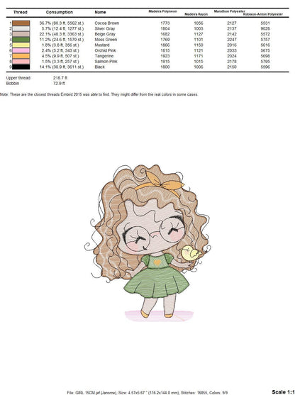 Curly hair girl with glasses embroidery designs - Children embroidery design machine embroidery pattern - Princess Girl embroidery file hus