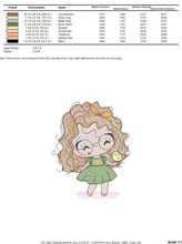 Charger l&#39;image dans la galerie, Curly hair girl with glasses embroidery designs - Children embroidery design machine embroidery pattern - Princess Girl embroidery file hus
