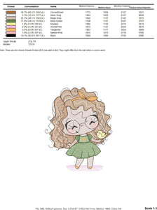 Curly hair girl with glasses embroidery designs - Children embroidery design machine embroidery pattern - Princess Girl embroidery file hus