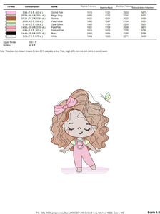 Teenager girl embroidery designs - Baby Girl embroidery design machine embroidery pattern - Girl with long wavy hair embroidery file pes dst