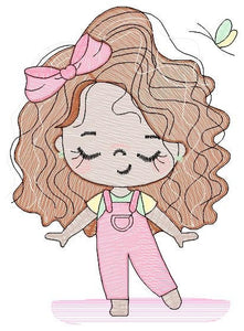 Teenager girl embroidery designs - Baby Girl embroidery design machine embroidery pattern - Girl with long wavy hair embroidery file pes dst