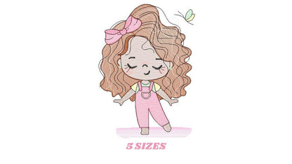 Teenager girl embroidery designs - Baby Girl embroidery design machine embroidery pattern - Girl with long wavy hair embroidery file pes dst