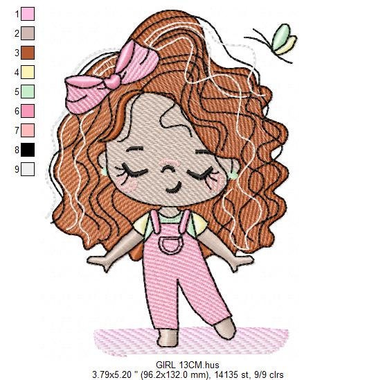 Teenager girl embroidery designs - Baby Girl embroidery design machine embroidery pattern - Girl with long wavy hair embroidery file pes dst