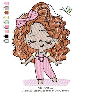 Teenager girl embroidery designs - Baby Girl embroidery design machine embroidery pattern - Girl with long wavy hair embroidery file pes dst