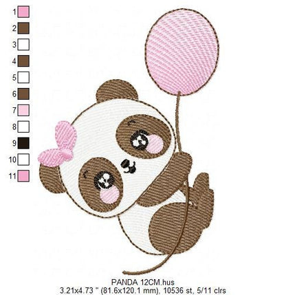 Panda embroidery design - Animal embroidery designs machine embroidery pattern - Baby girl embroidery file - Panda with balloons download