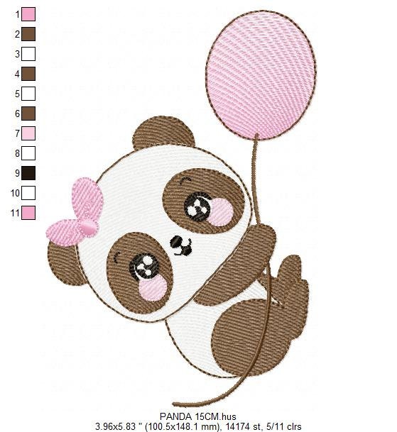 Panda embroidery design - Animal embroidery designs machine embroidery pattern - Baby girl embroidery file - Panda with balloons download