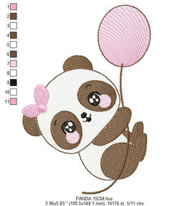 Panda embroidery design - Animal embroidery designs machine embroidery pattern - Baby girl embroidery file - Panda with balloons download