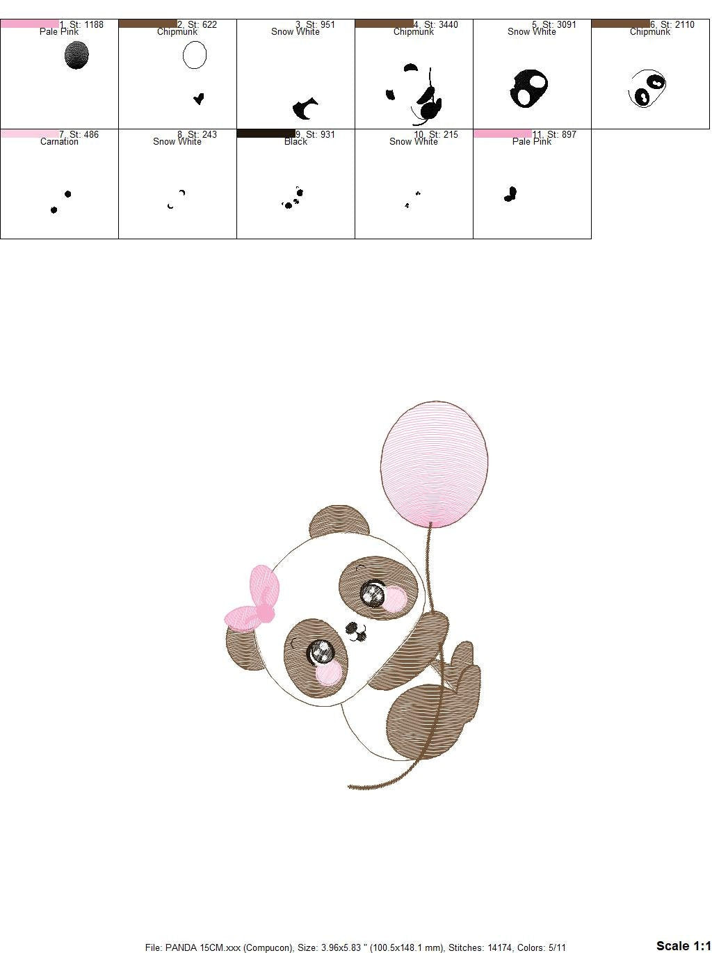 Panda embroidery design - Animal embroidery designs machine embroidery pattern - Baby girl embroidery file - Panda with balloons download