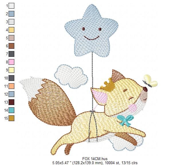 Fox embroidery designs - Star Hot air balloon embroidery design machine embroidery pattern - Animal embroidery file - woodland animals jef