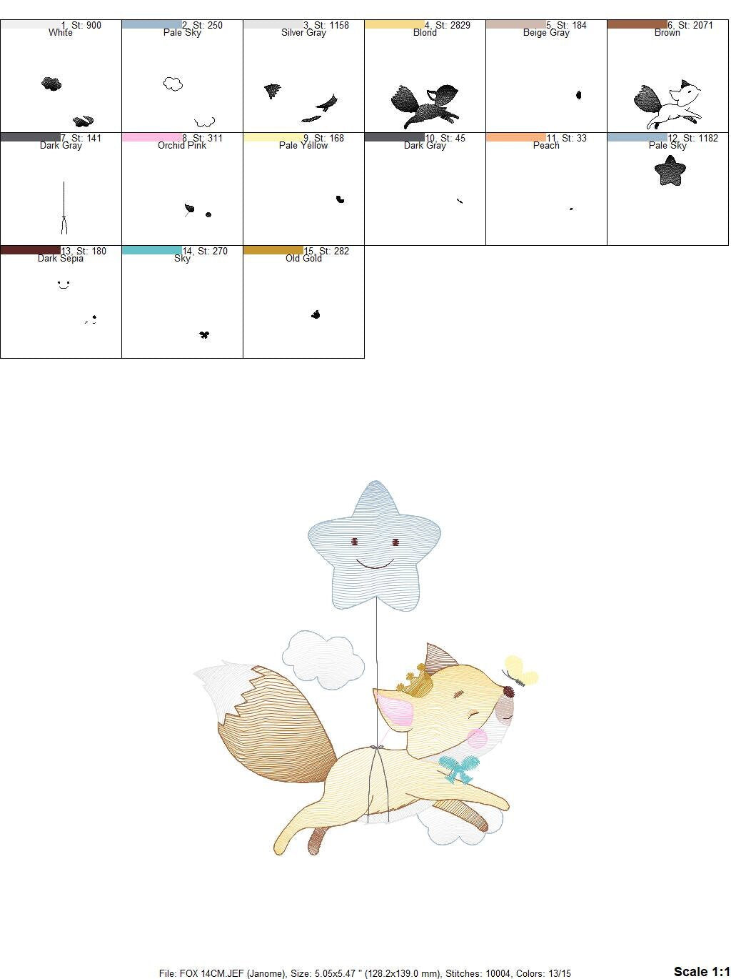 Fox embroidery designs - Star Hot air balloon embroidery design machine embroidery pattern - Animal embroidery file - woodland animals jef
