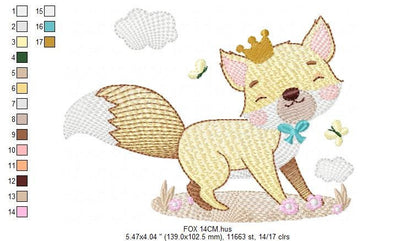 King Fox embroidery designs - Red Fox embroidery design machine embroidery pattern - Woodland Animal with crown embroidery - pes download Marcia Embroidery