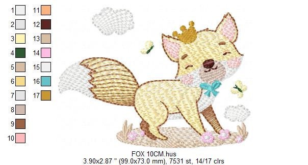 King Fox embroidery designs - Red Fox embroidery design machine embroidery pattern - Woodland Animal with crown embroidery - pes download Marcia Embroidery