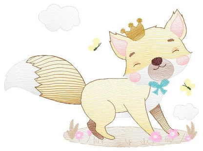 King Fox embroidery designs - Red Fox embroidery design machine embroidery pattern - Woodland Animal with crown embroidery - pes download Marcia Embroidery