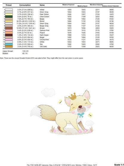 King Fox embroidery designs - Red Fox embroidery design machine embroidery pattern - Woodland Animal with crown embroidery - pes download Marcia Embroidery