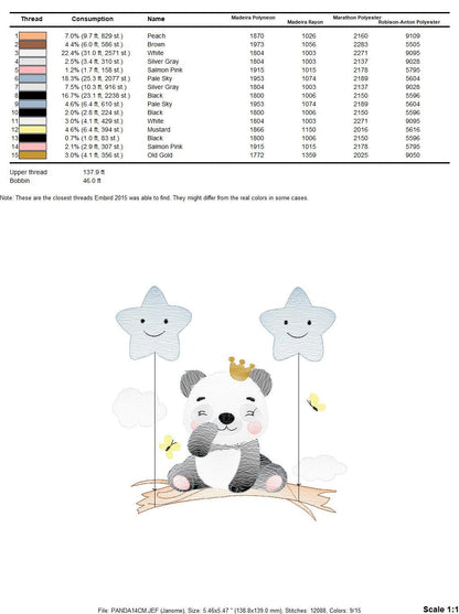 King Panda embroidery design - Animal embroidery designs machine embroidery pattern - Baby boy embroidery file - Panda with stars balloons Marcia Embroidery