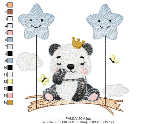 King Panda embroidery design - Animal embroidery designs machine embroidery pattern - Baby boy embroidery file - Panda with stars balloons Marcia Embroidery