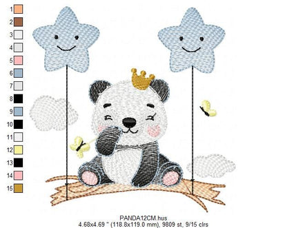 King Panda embroidery design - Animal embroidery designs machine embroidery pattern - Baby boy embroidery file - Panda with stars balloons Marcia Embroidery