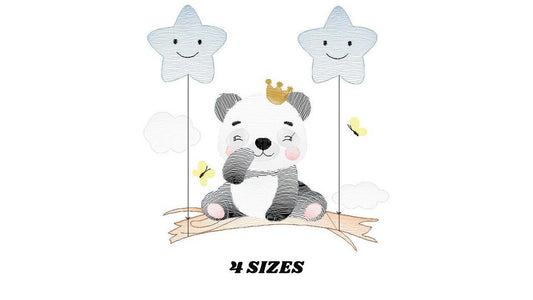 King Panda embroidery design - Animal embroidery designs machine embroidery pattern - Baby boy embroidery file - Panda with stars balloons Marcia Embroidery